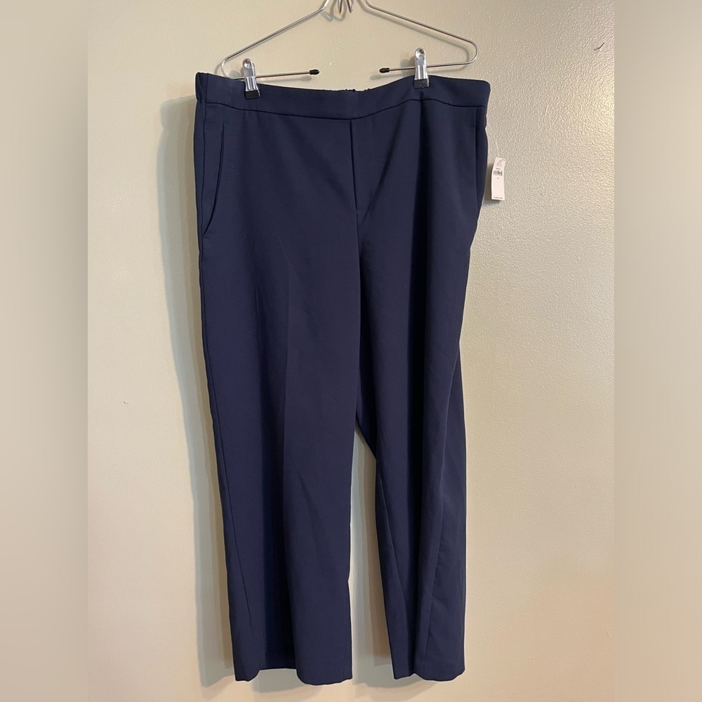Old Navy Womens Navy Blue Stretch Wide Leg Pockets Pull On Pants Crop Sz 16 NWT